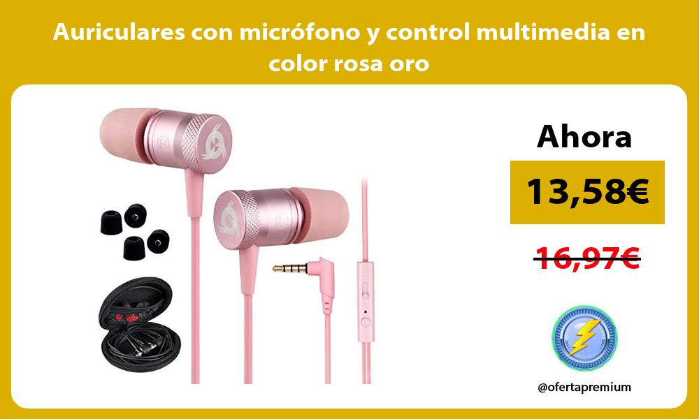 Auriculares con micrófono y control multimedia en color rosa oro