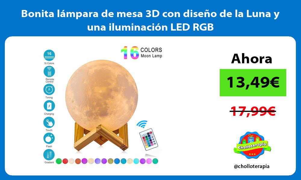 Bonita lámpara de mesa 3D con diseño de la Luna y una iluminación LED RGB