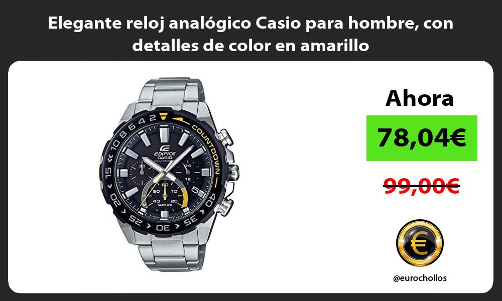 Elegante reloj analógico Casio para hombre con detalles de color en amarillo