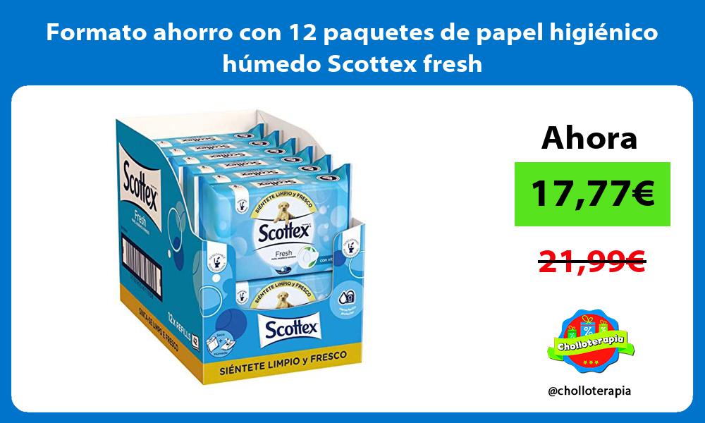 Formato ahorro con 12 paquetes de papel higiénico húmedo Scottex fresh