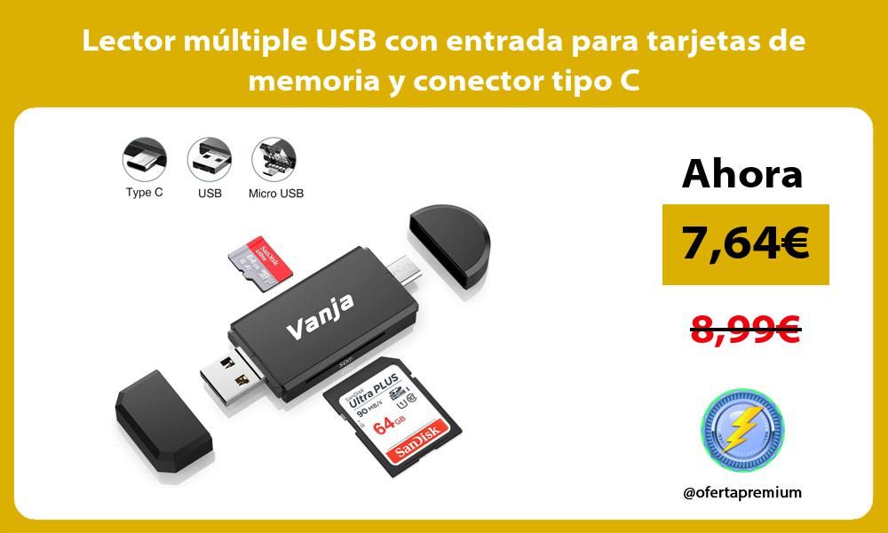 Lector múltiple USB con entrada para tarjetas de memoria y conector tipo C