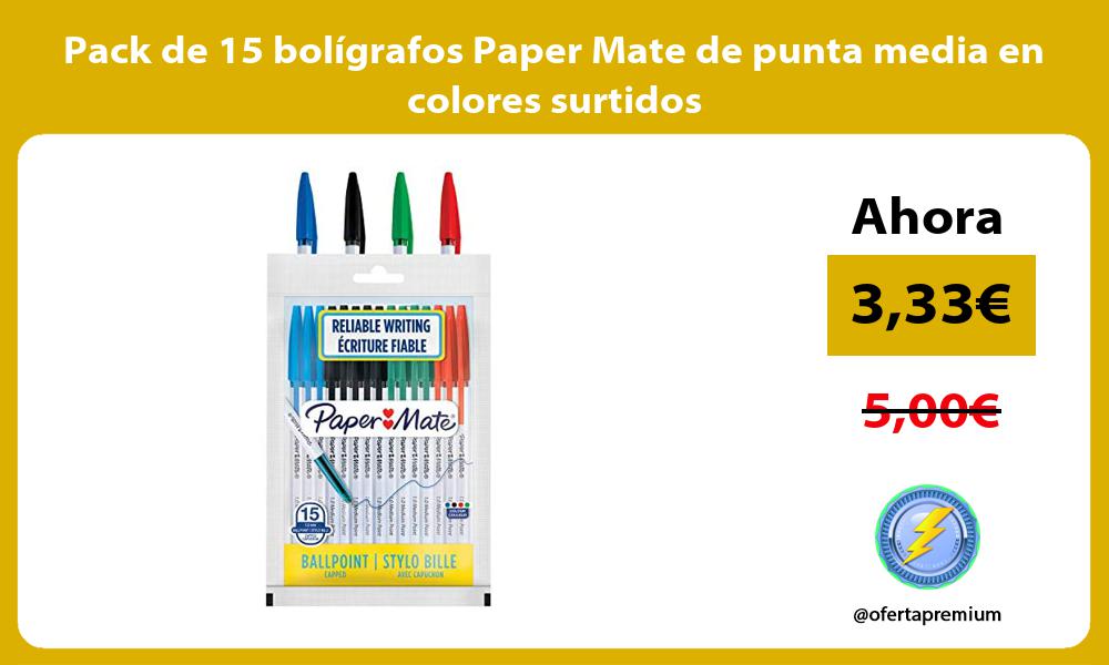 Pack de 15 bolígrafos Paper Mate de punta media en colores surtidos