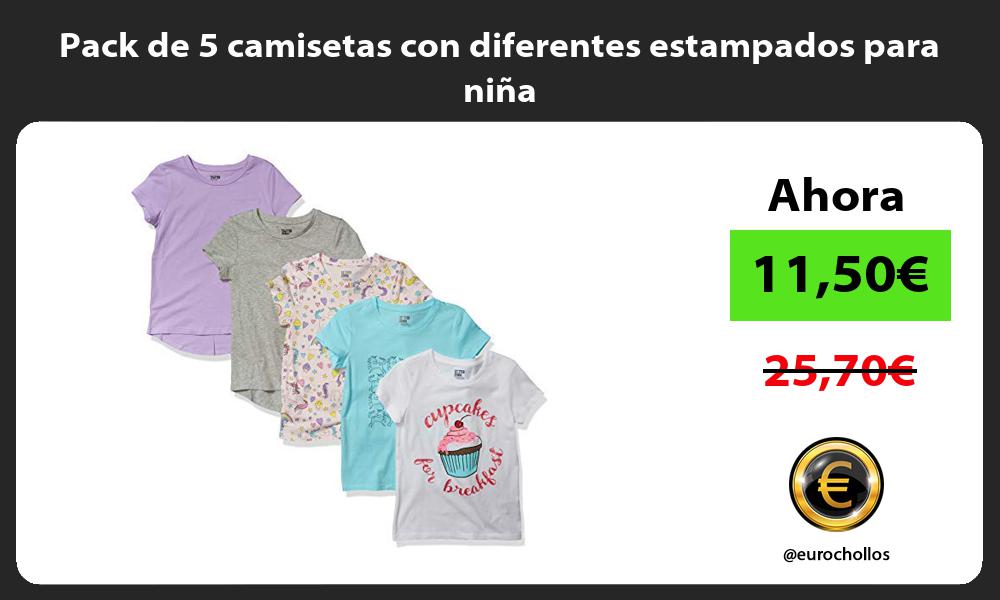 Pack de 5 camisetas con diferentes estampados para niña