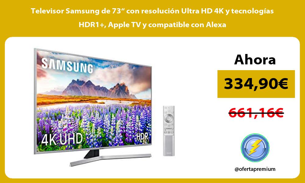 Televisor Samsung de 73“ con resolución Ultra HD 4K y tecnologías HDR1 Apple TV y compatible con Alexa