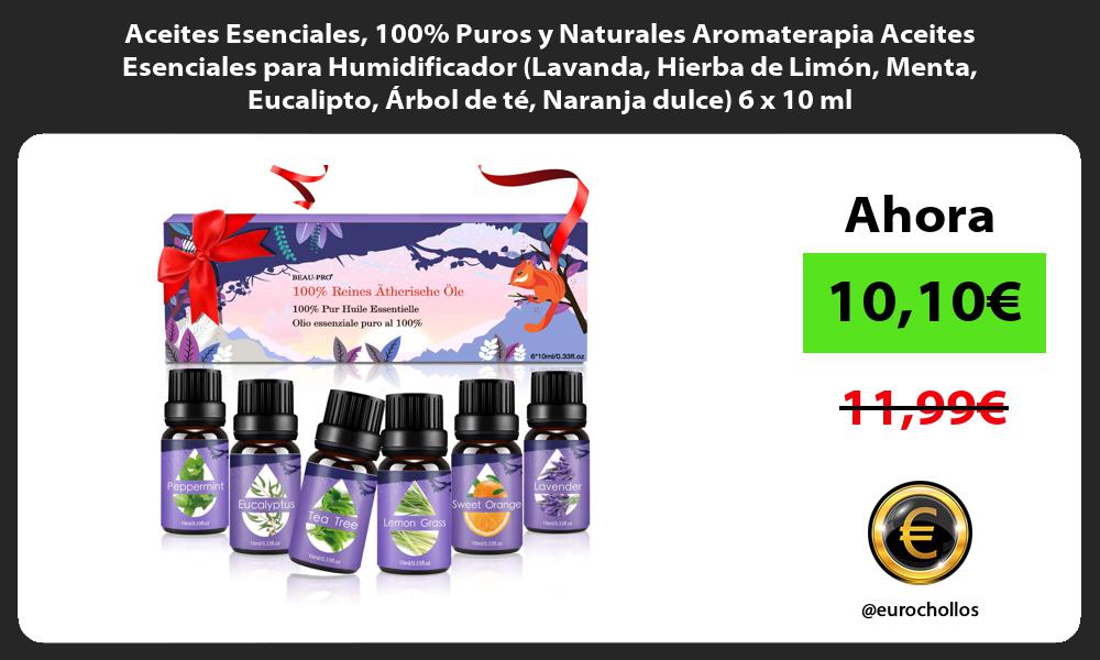 Aceites Esenciales 100 Puros y Naturales Aromaterapia Aceites Esenciales para Humidificador Lavanda Hierba de Limón Menta Eucalipto Árbol de té Naranja dulce 6 x 10 ml