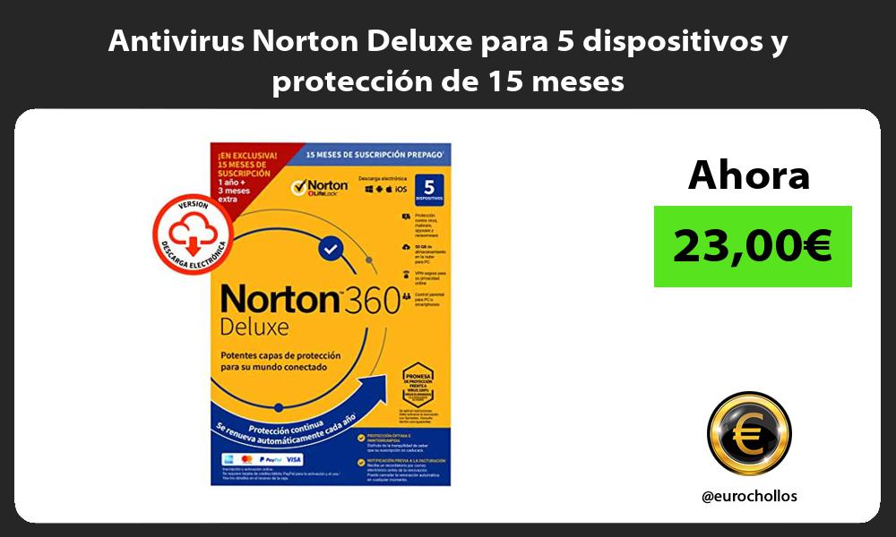 Antivirus Norton Deluxe para 5 dispositivos y protección de 15 meses