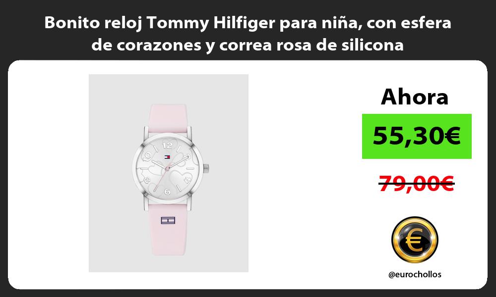 Bonito reloj Tommy Hilfiger para niña con esfera de corazones y correa rosa de silicona