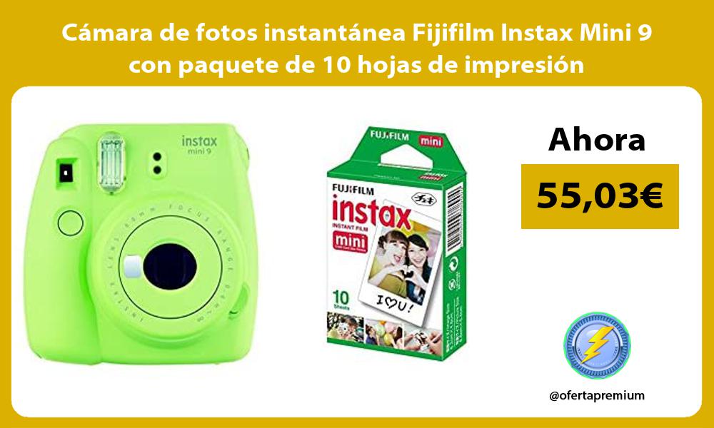 Cámara de fotos instantánea Fijifilm Instax Mini 9 con paquete de 10 hojas de impresión
