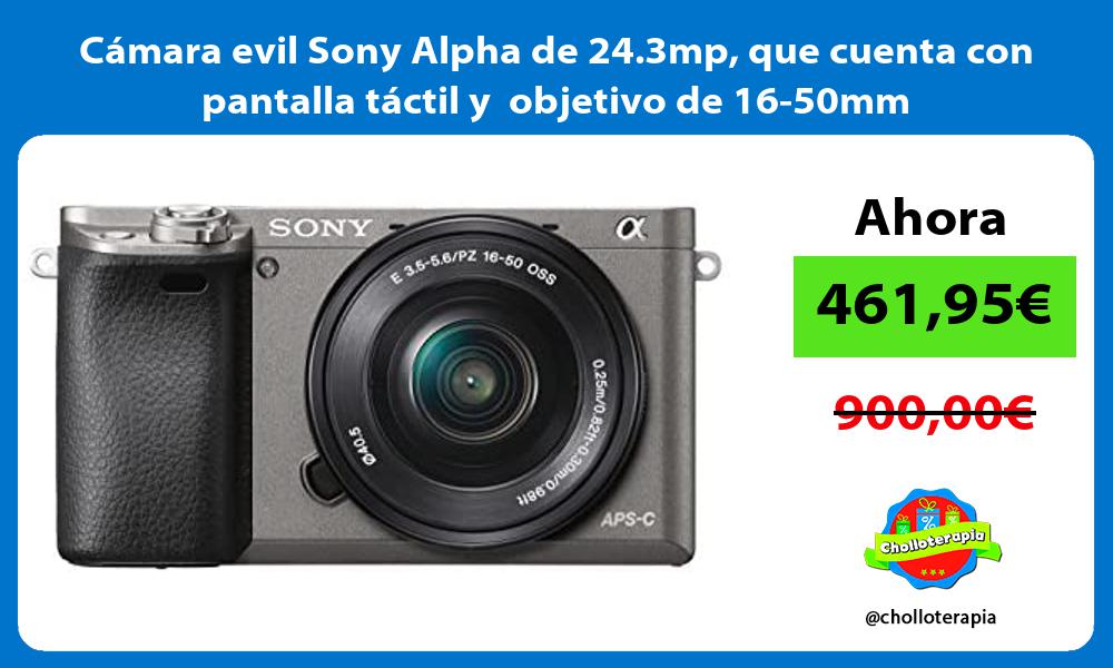 Cámara evil Sony Alpha de 24 3mp que cuenta con pantalla táctil y objetivo de 16 50mm
