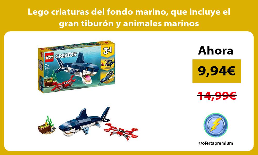 Lego criaturas del fondo marino que incluye el gran tiburón y animales marinos