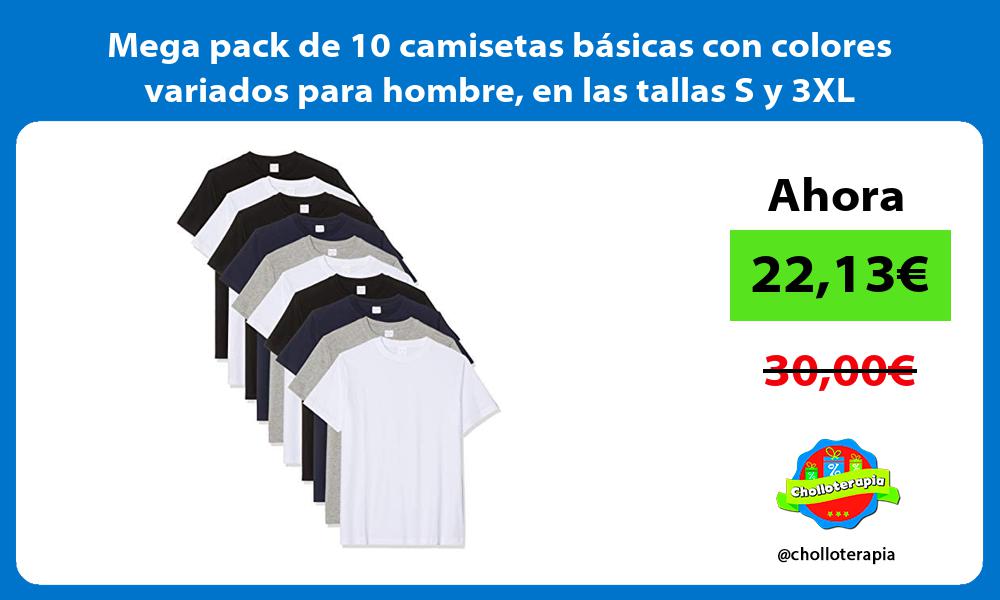 Mega pack de 10 camisetas básicas con colores variados para hombre en las tallas S y 3XL