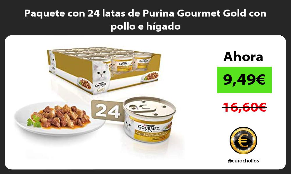 Paquete con 24 latas de Purina Gourmet Gold con pollo e hígado