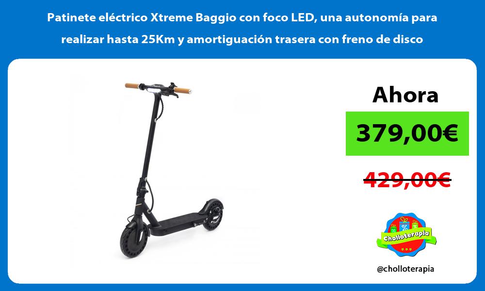 Patinete eléctrico Xtreme Baggio con foco LED una autonomía para realizar hasta 25Km y amortiguación trasera con freno de disco