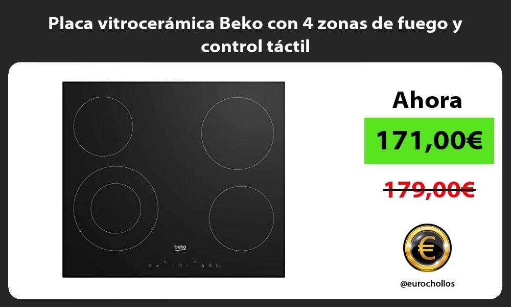 Placa vitrocerámica Beko con 4 zonas de fuego y control táctil