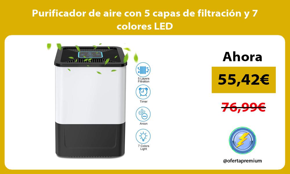 Purificador de aire con 5 capas de filtración y 7 colores LED