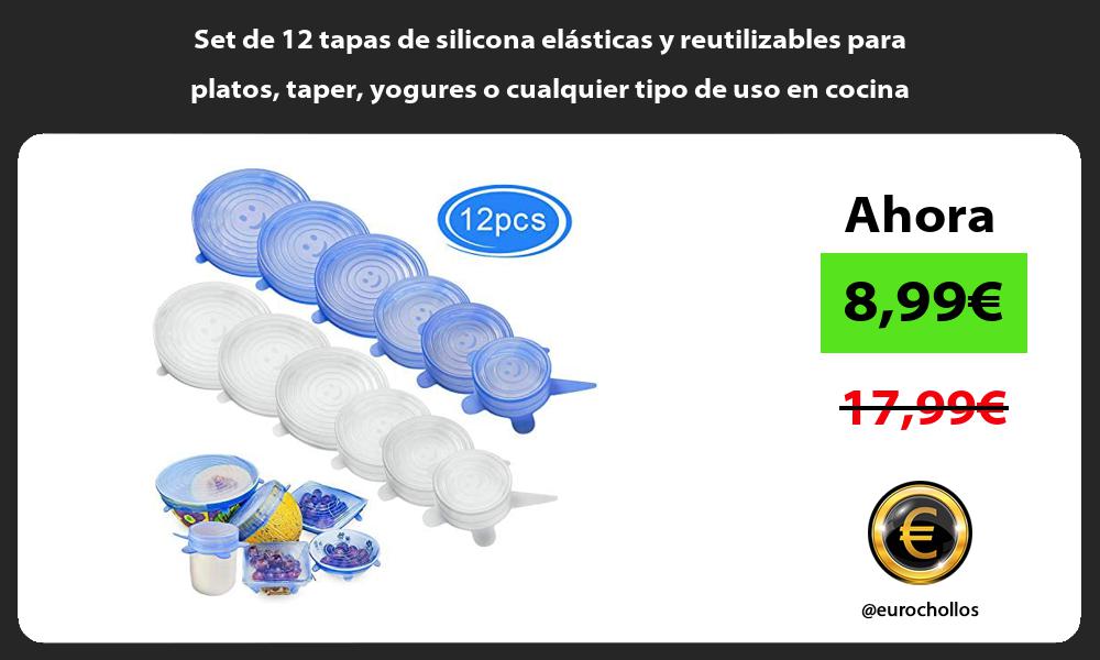 Set de 12 tapas de silicona elásticas y reutilizables para platos taper yogures o cualquier tipo de uso en cocina