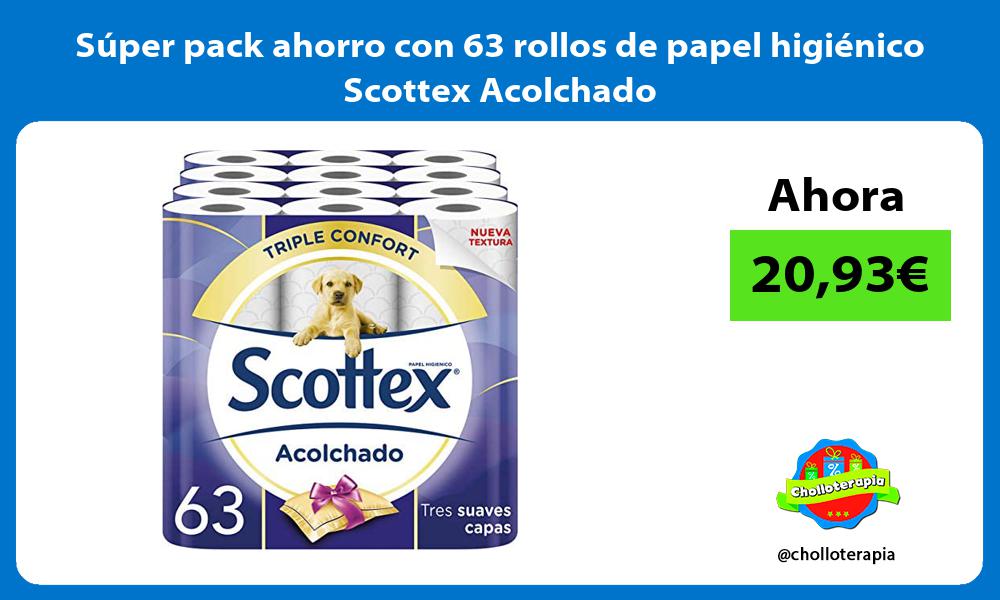 Súper pack ahorro con 63 rollos de papel higiénico Scottex Acolchado