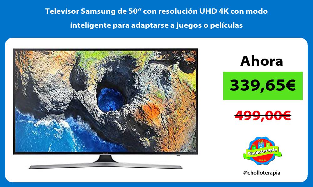 Televisor Samsung de 50“ con resolución UHD 4K con modo inteligente para adaptarse a juegos o películas