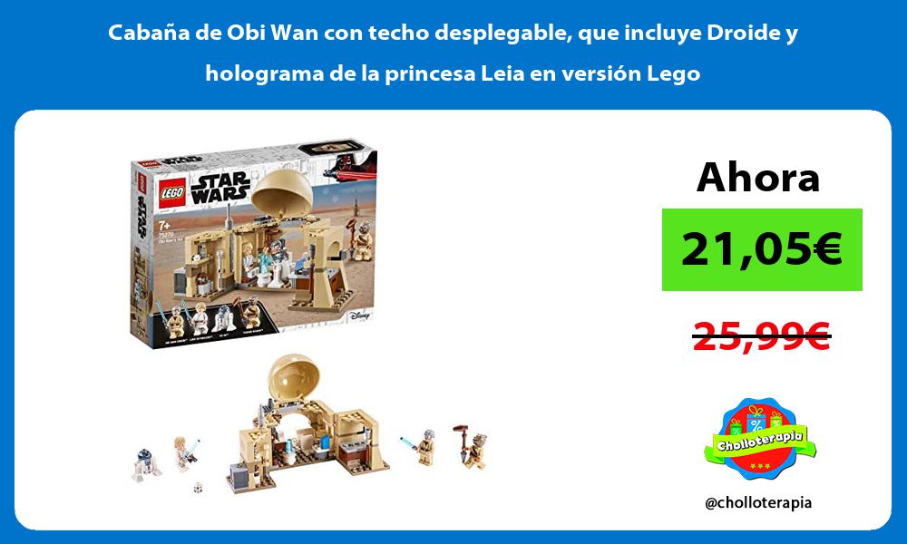 Cabaña de Obi Wan con techo desplegable que incluye Droide y holograma de la princesa Leia en versión Lego