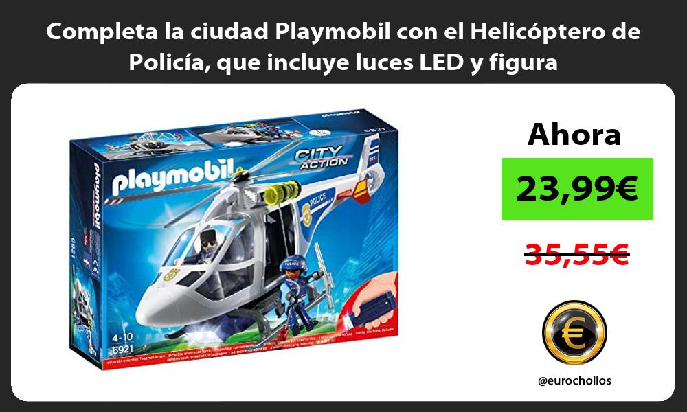 Completa la ciudad Playmobil con el Helicóptero de Policía que incluye luces LED y figura