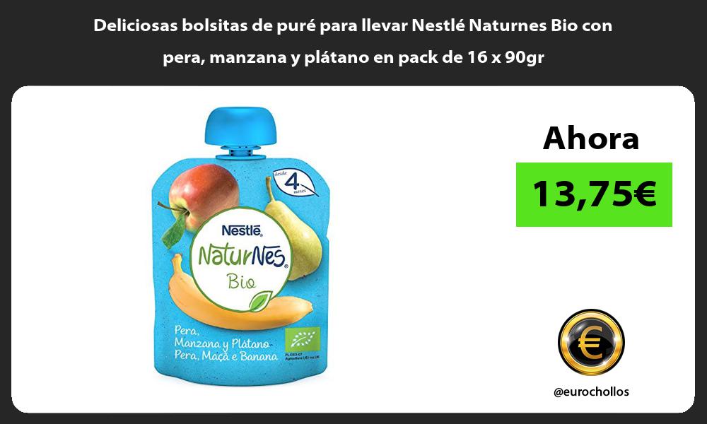 Deliciosas bolsitas de puré para llevar Nestlé Naturnes Bio con pera manzana y plátano en pack de 16 x 90gr