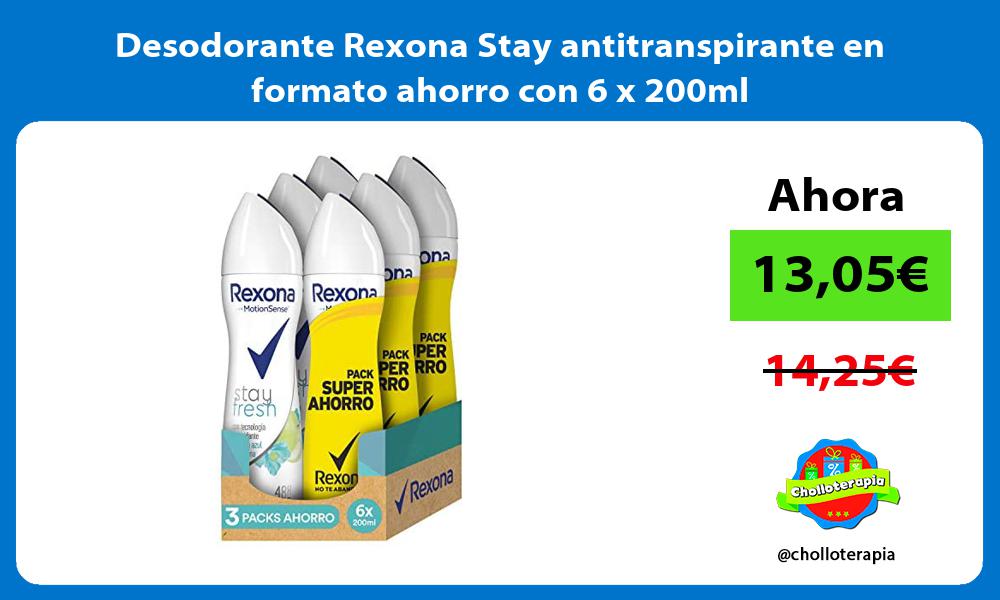 Desodorante Rexona Stay antitranspirante en formato ahorro con 6 x 200ml