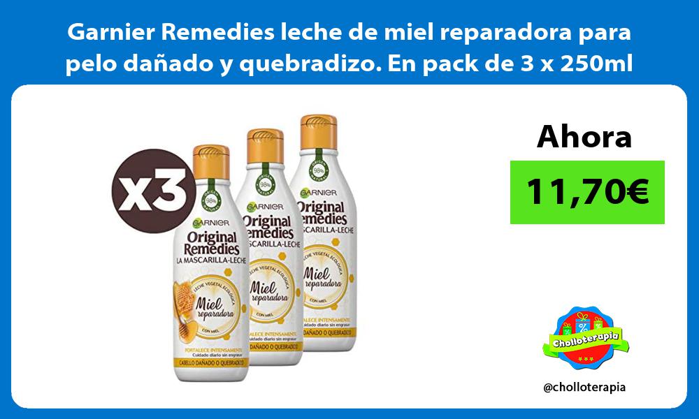 Garnier Remedies leche de miel reparadora para pelo dañado y quebradizo En pack de 3 x 250ml