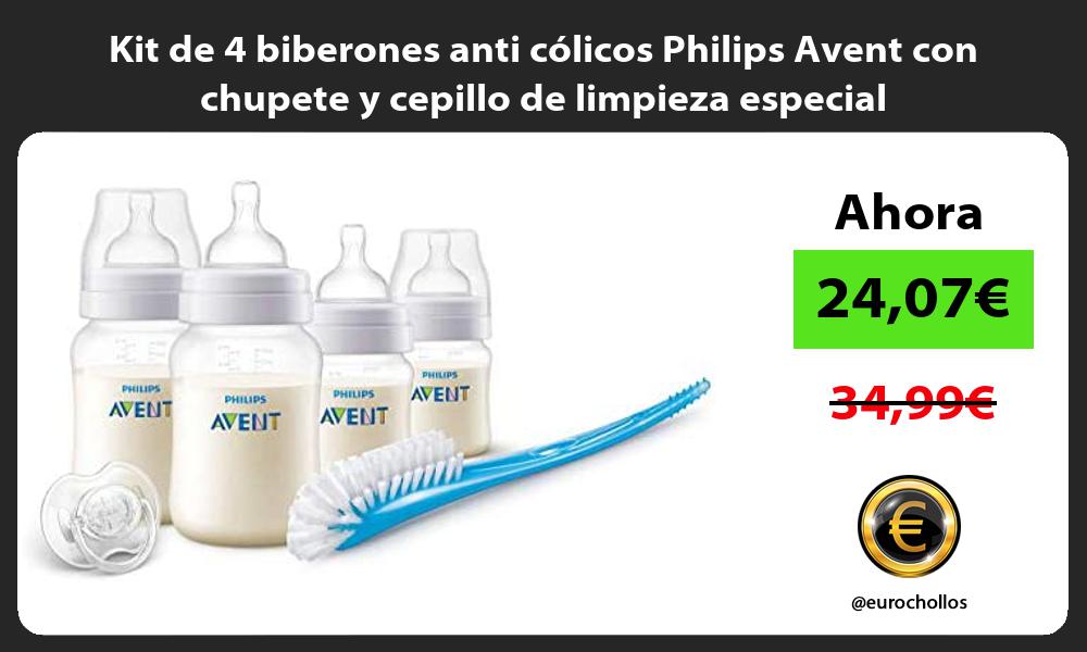 Kit de 4 biberones anti cólicos Philips Avent con chupete y cepillo de limpieza especial
