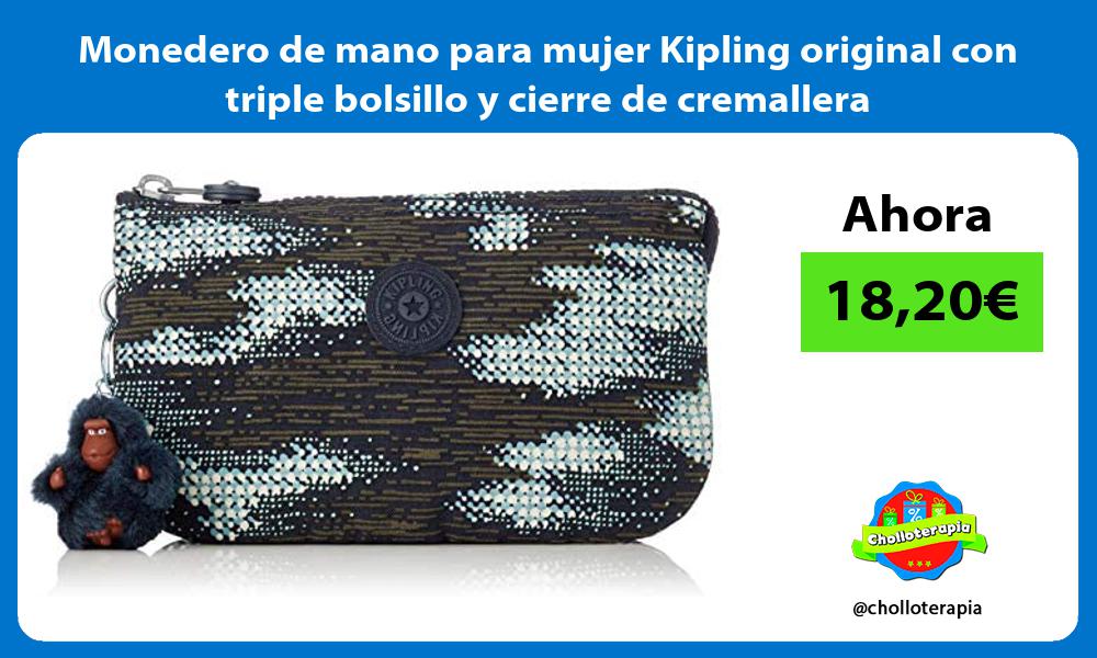 Monedero de mano para mujer Kipling original con triple bolsillo y cierre de cremallera
