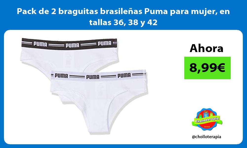 Pack de 2 braguitas brasileñas Puma para mujer en tallas 36 38 y 42