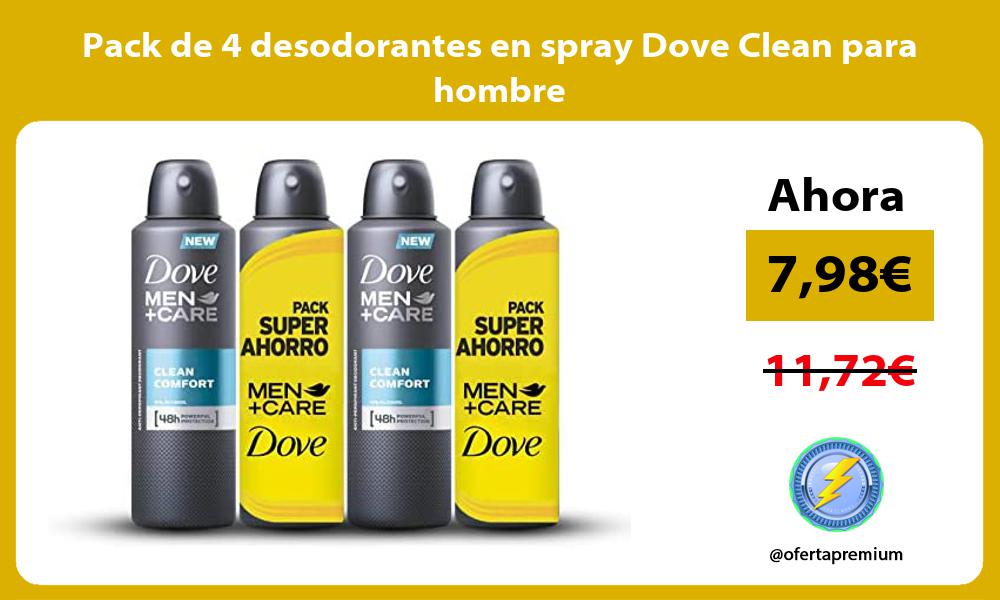 Pack de 4 desodorantes en spray Dove Clean para hombre