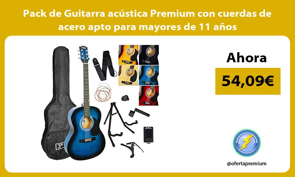 Pack de Guitarra acústica Premium con cuerdas de acero apto para mayores de 11 años