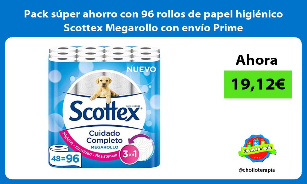 Pack súper ahorro con 96 rollos de papel higiénico Scottex Megarollo con envío Prime