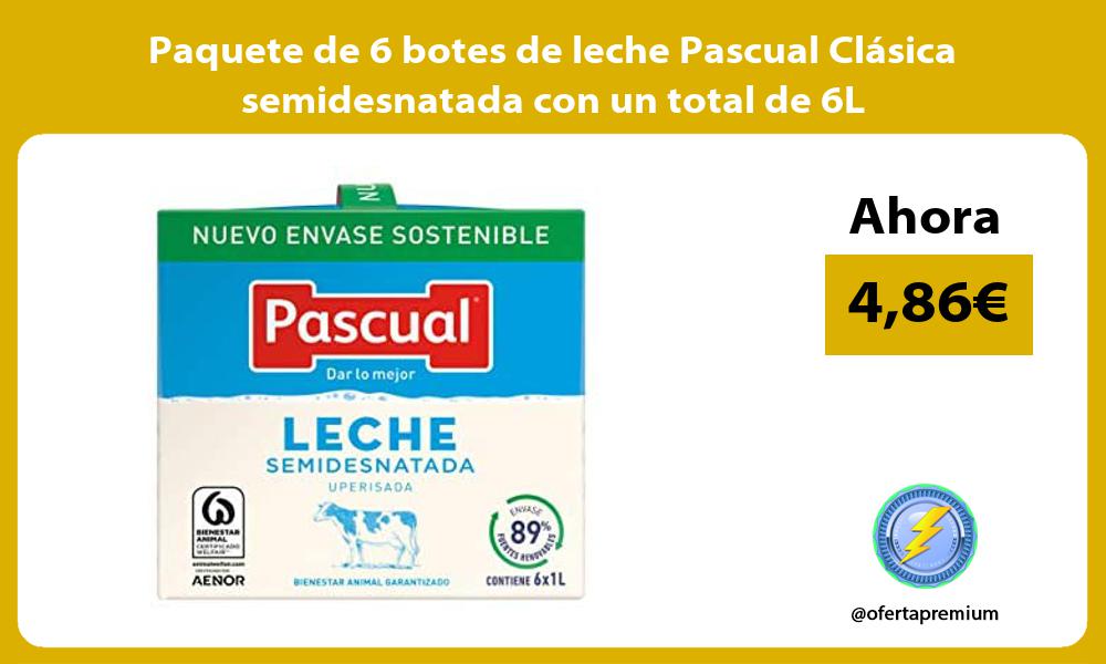 Paquete de 6 botes de leche Pascual Clásica semidesnatada con un total de 6L