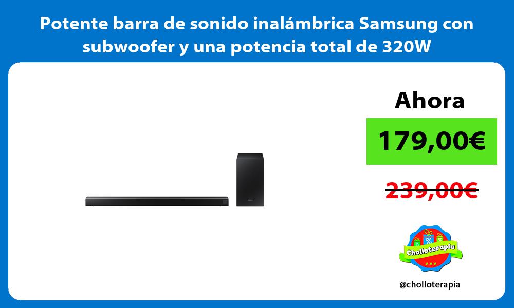 Potente barra de sonido inalámbrica Samsung con subwoofer y una potencia total de 320W