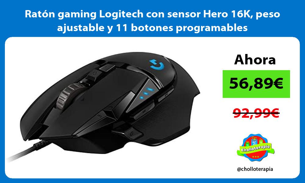 Ratón gaming Logitech con sensor Hero 16K peso ajustable y 11 botones programables
