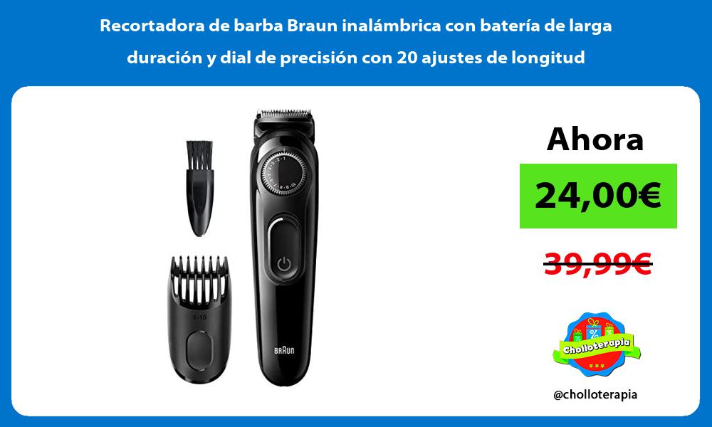 Recortadora de barba Braun inalámbrica con batería de larga duración y dial de precisión con 20 ajustes de longitud