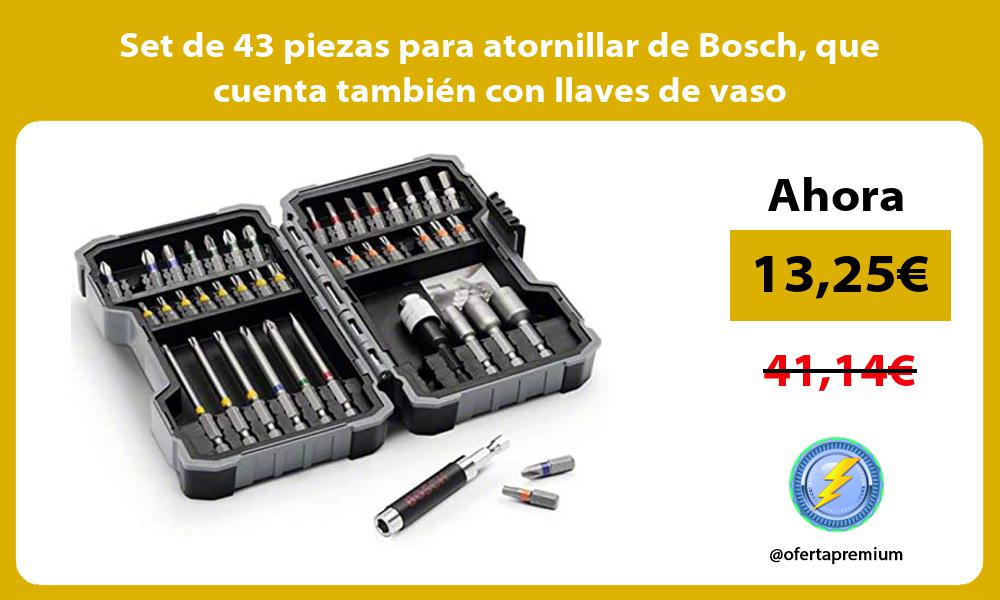 Set de 43 piezas para atornillar de Bosch que cuenta también con llaves de vaso