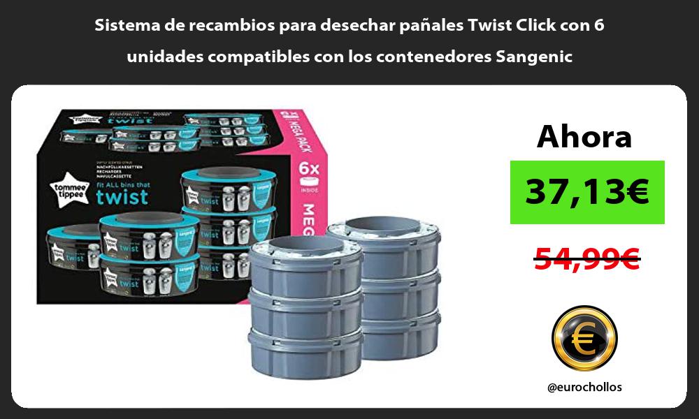 Sistema de recambios para desechar pañales Twist Click con 6 unidades compatibles con los contenedores Sangenic