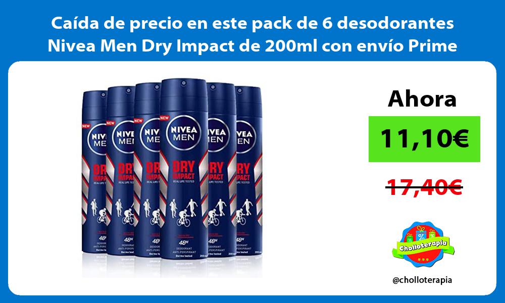 Caída de precio en este pack de 6 desodorantes Nivea Men Dry Impact de 200ml con envío Prime