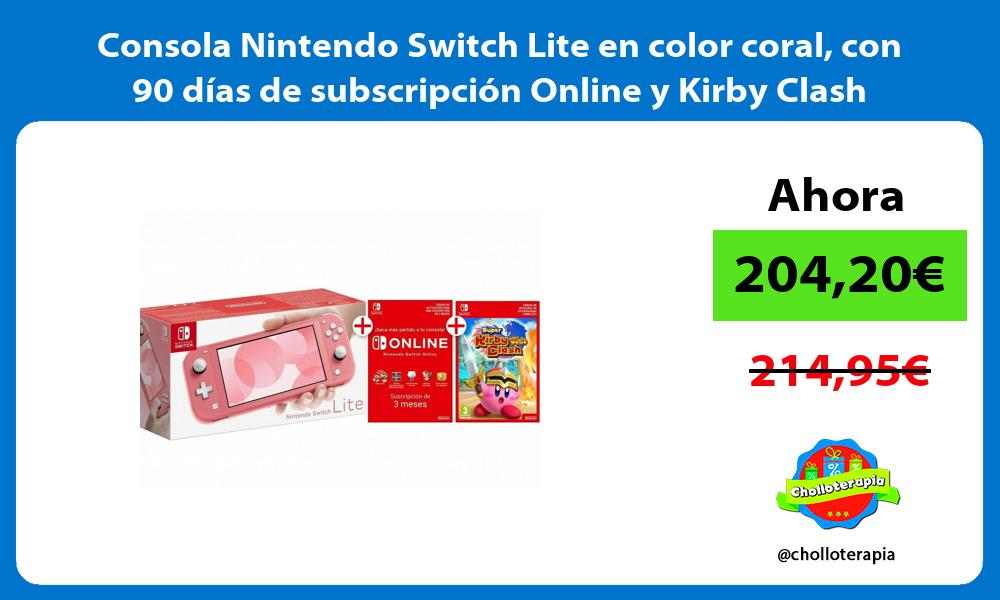 Consola Nintendo Switch Lite en color coral con 90 días de subscripción Online y Kirby Clash