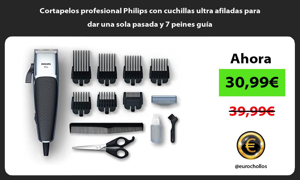 Cortapelos profesional Philips con cuchillas ultra afiladas para dar una sola pasada y 7 peines guía