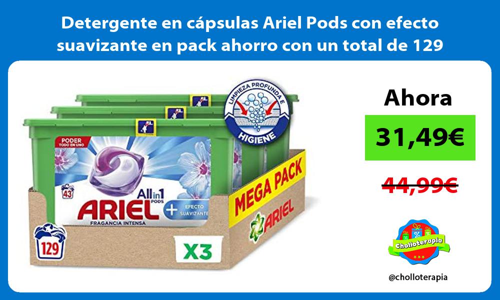 Detergente en cápsulas Ariel Pods con efecto suavizante en pack ahorro con un total de 129 dosis