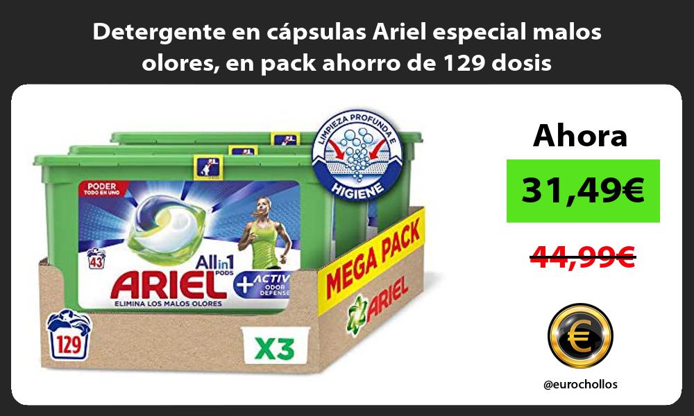 Detergente en cápsulas Ariel especial malos olores en pack ahorro de 129 dosis