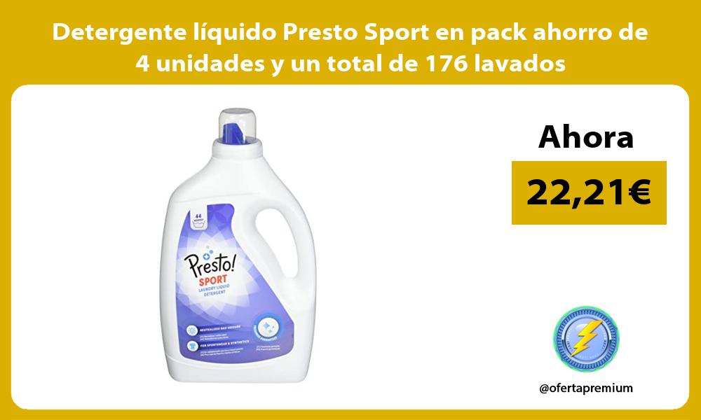 Detergente líquido Presto Sport en pack ahorro de 4 unidades y un total de 176 lavados