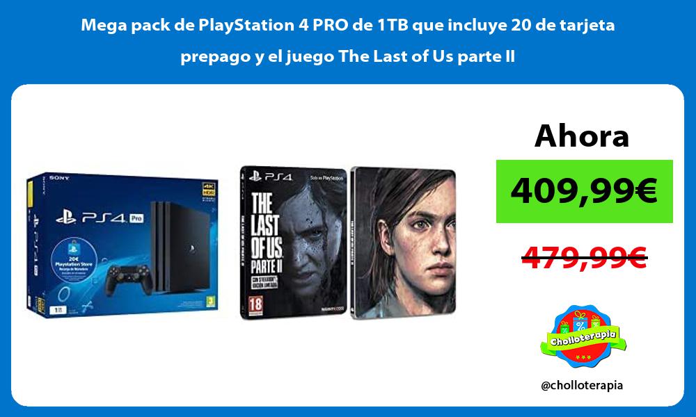 Mega pack de PlayStation 4 PRO de 1TB que incluye 20 de tarjeta prepago y el juego The Last of Us parte II