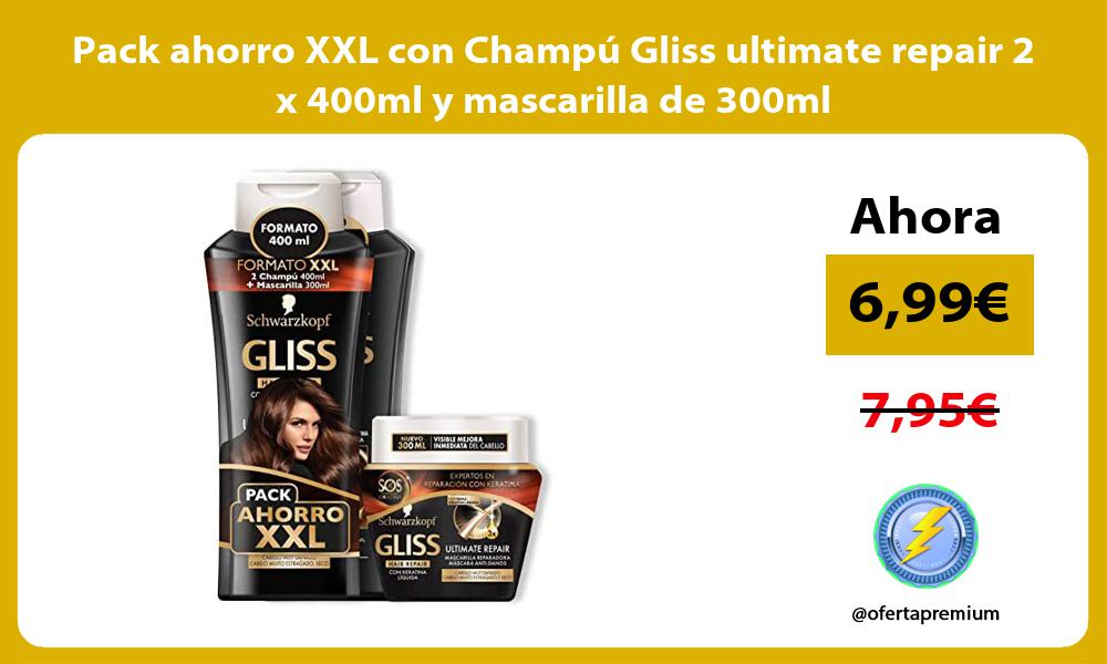 Pack ahorro XXL con Champú Gliss ultimate repair 2 x 400ml y mascarilla de 300ml