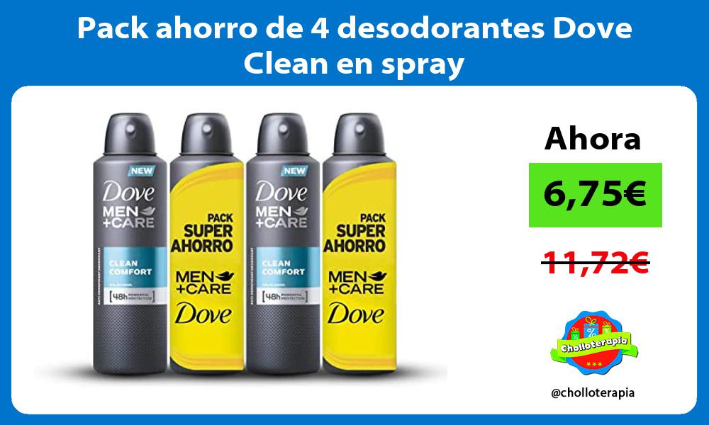 Pack ahorro de 4 desodorantes Dove Clean en spray