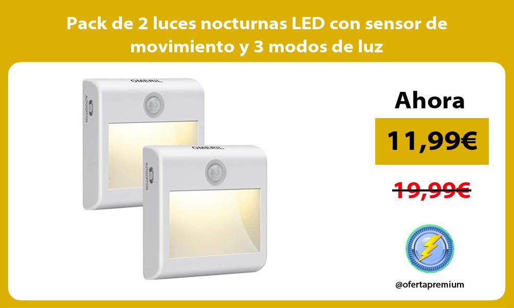 Pack de 2 luces nocturnas LED con sensor de movimiento y 3 modos de luz