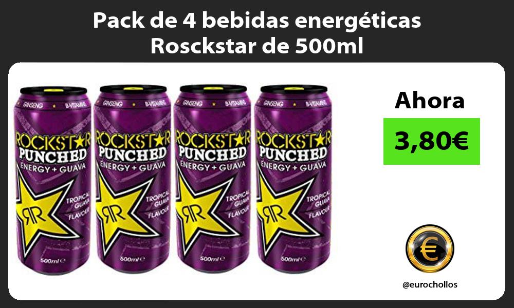 Pack de 4 bebidas energéticas Rosckstar de 500ml